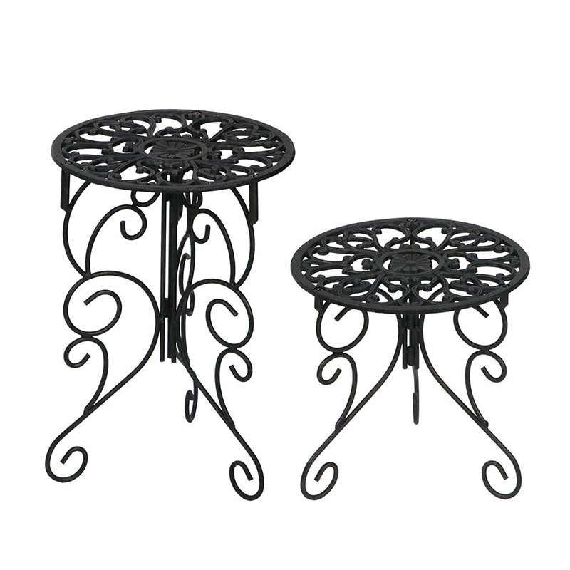 住まいスタイル アイアン製プランタースタンド 脚付き ハイロー2個セット 「deacor」(デーコル) IF-N003839-2P-BLK
