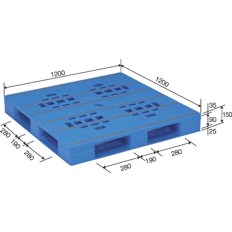 三甲 サンコー プラスチックパレット4方差し片面使用型 LX-1212D4 ブルー
