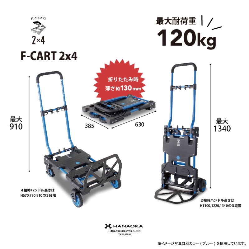 花岡車輌 フラットカート2×4 ブラック アウトドア用台車｜フラットカート2x4｜日本初の台車・リフトの