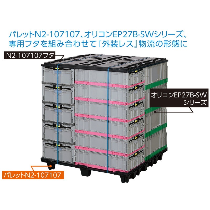 三甲 サンコー プラスチックパレット2方差し単面使用型 ネスティングパレット N2-107107 ブラック