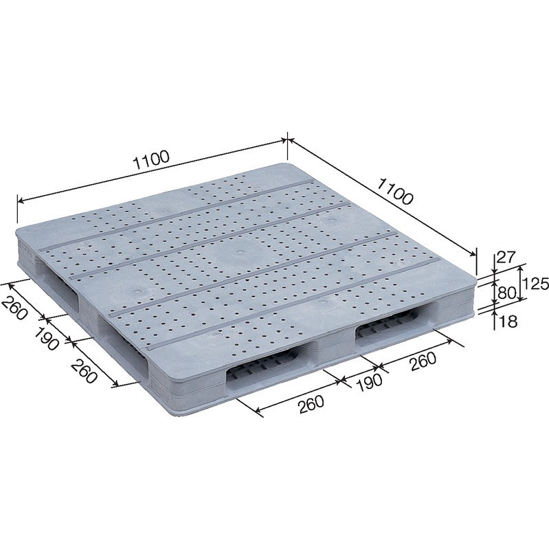 三甲 サンコー プラスチックパレット4方差し片面使用型 D4-1111F-4 ライトグレー