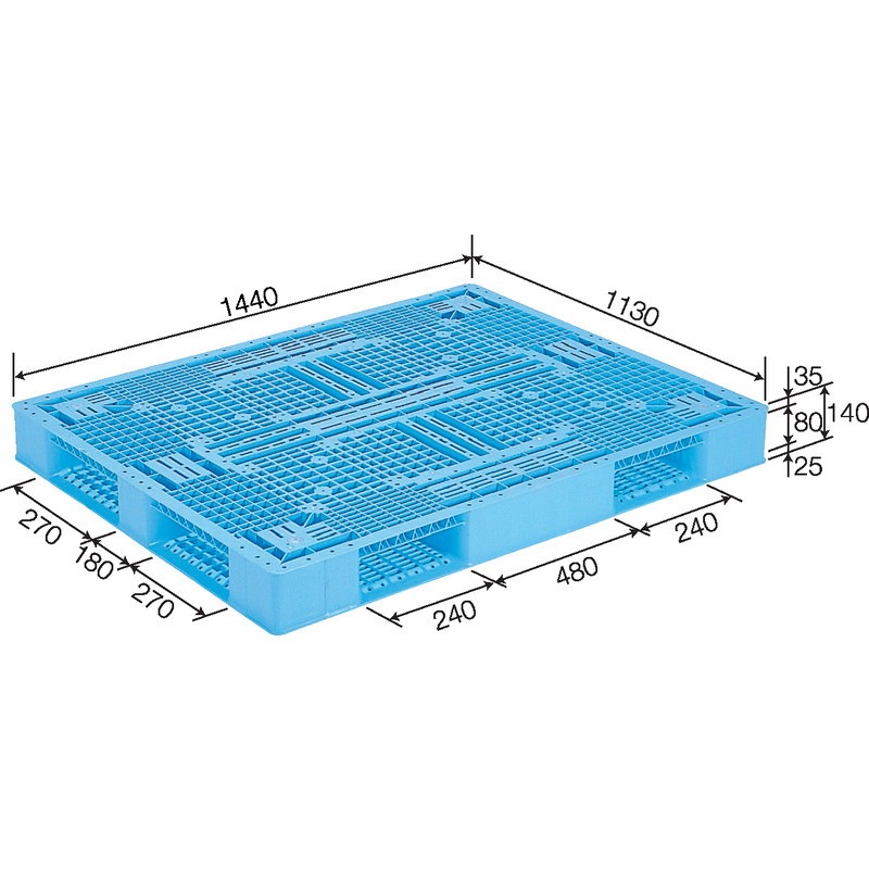 三甲 サンコー プラスチックパレット4方差し片面使用型 D4-1114 ライトブルー