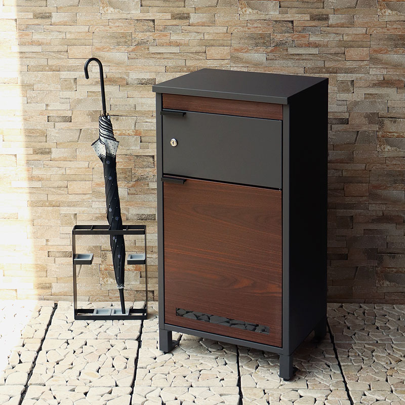 MOJYU モジュ 宅配ボックス付ポストMaisieメイジー PBX-057 ダークグレー/ブラウン木目