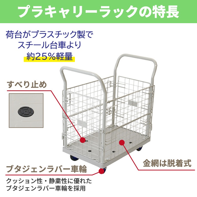 金象 プラキャリーラック 金網付L小 フットブレーキ付