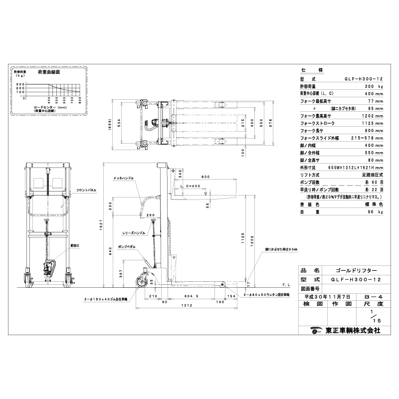 東正車輛 ゴールドリフター GLF-H300-12 マスト式フォークタイプ