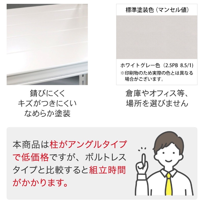 スチールラック 業務用 高さ150 幅90 奥行45cm 天地 3段 軽量 ATK型 耐荷重 120kg/段 収納棚 棚 スチール棚 ラック 日本製 アサカ ホワイト グレー 大型収納 店舗 倉庫 整理棚 事務所 物品棚 バックヤード 強力 組立ラック