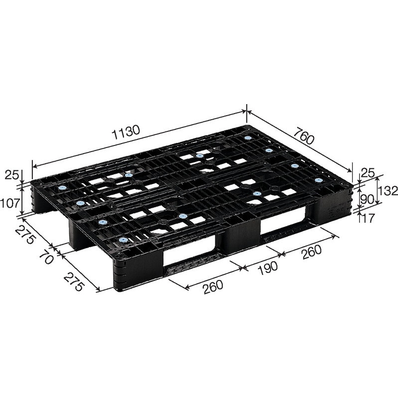 三甲 サンコー プラスチックパレット4方差し片面使用型 D4-076113 ブラック