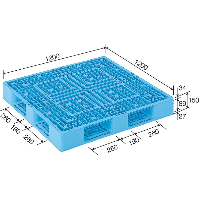 三甲 サンコー プラスチックパレット4方差し片面使用型 D4-1212-2 ライトブルー