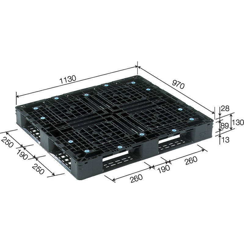 三甲 サンコー プラスチックパレット4方差し片面使用型 D4-097113 ブラック