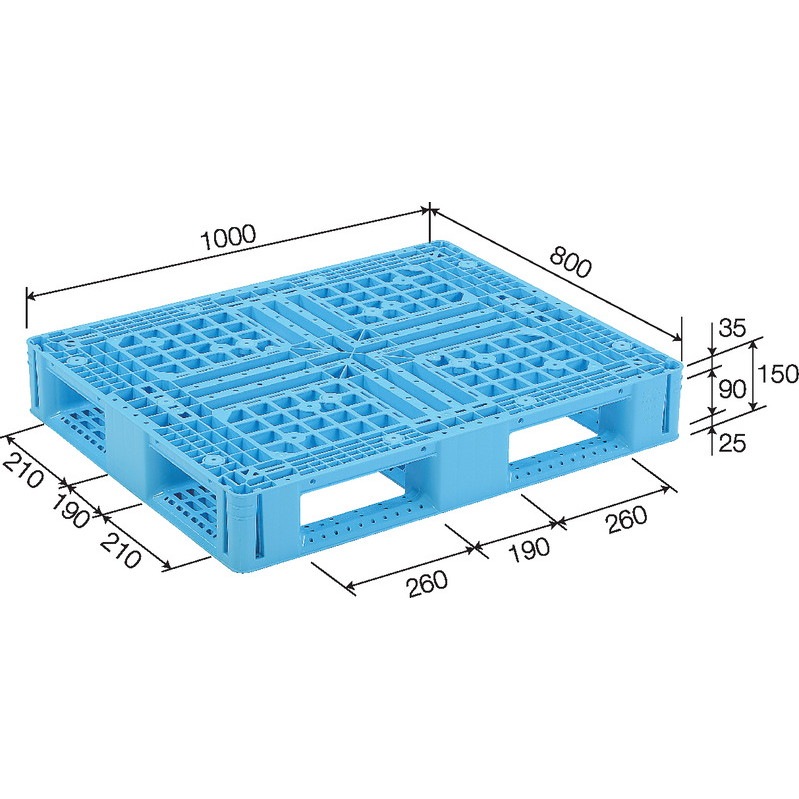 三甲 サンコー プラスチックパレット4方差し片面使用型 D4-810-2 ライトブルー