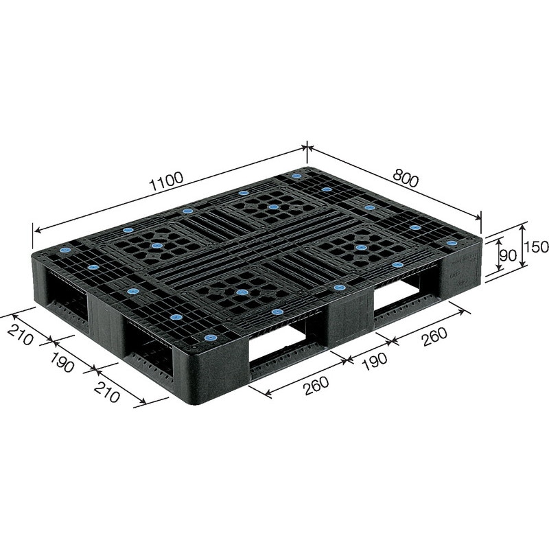 三甲 サンコー プラスチックパレット4方差し片面使用型 D4-811 ブラック