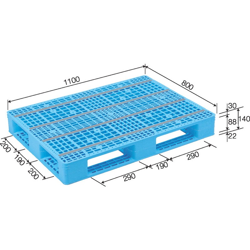 三甲 サンコー プラスチックパレット4方差し片面使用型 D4-811-2 ライトブルー