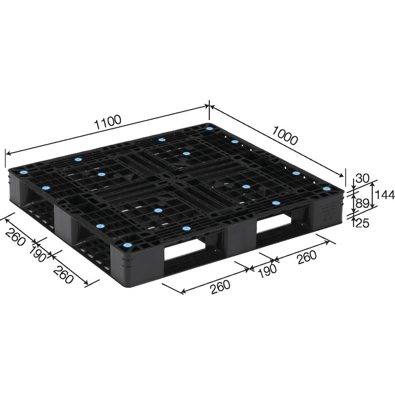 三甲 サンコー プラスチックパレット4方差し片面使用型 D4-1011-3 ブラック