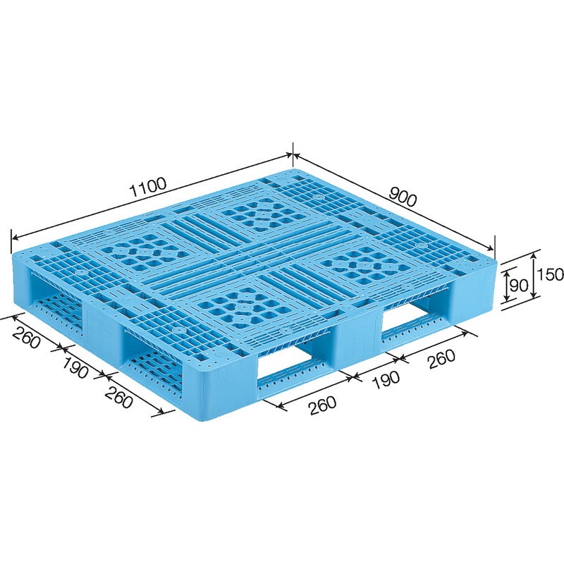 三甲 サンコー プラスチックパレット4方差し片面使用型 D4-911 ライトブルー
