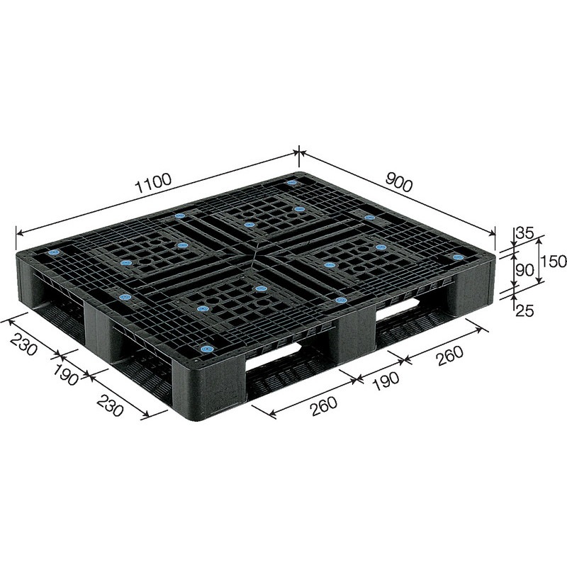 三甲 サンコー プラスチックパレット4方差し片面使用型 D4-911-2 ブラック