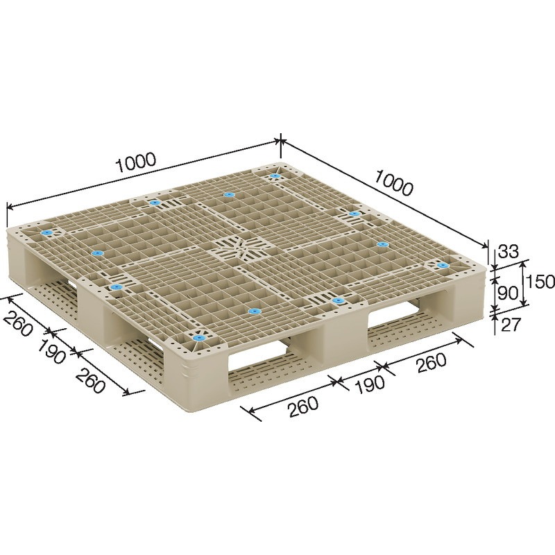 三甲 サンコー プラスチックパレット4方差し片面使用型 GT-1010D4　Aグレー