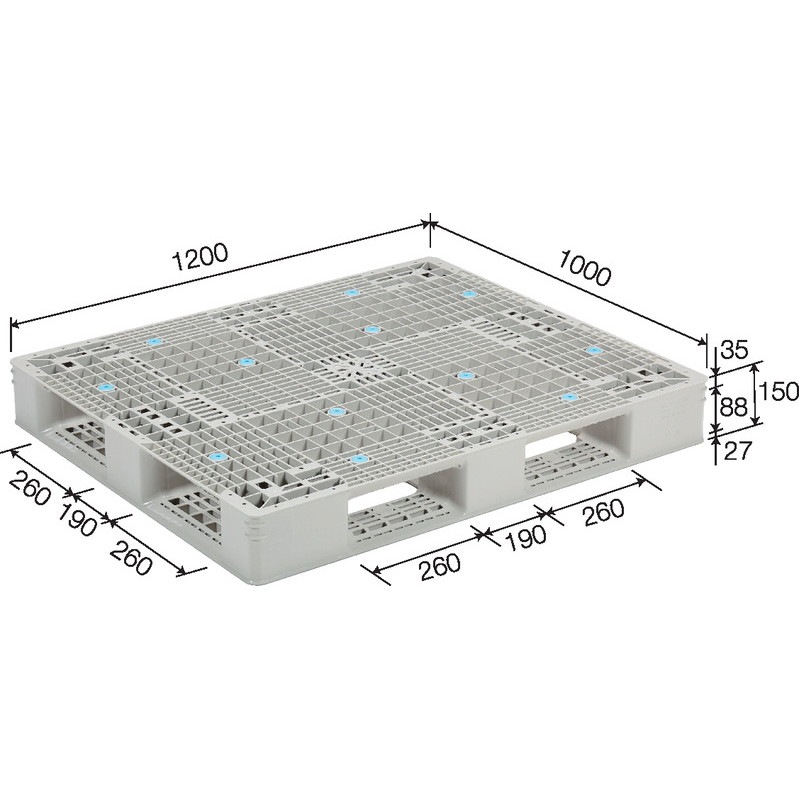 三甲 サンコー プラスチックパレット4方差し片面使用型 GT-1012D4　Aグレー