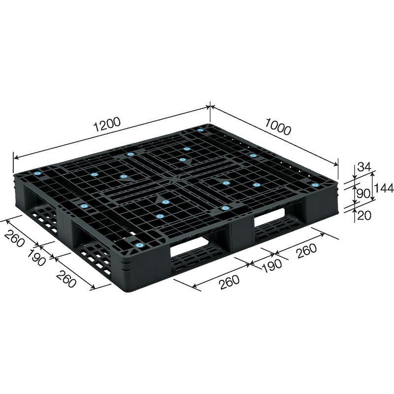 三甲 サンコー プラスチックパレット4方差し片面使用型 D4-1012-5 ブラック