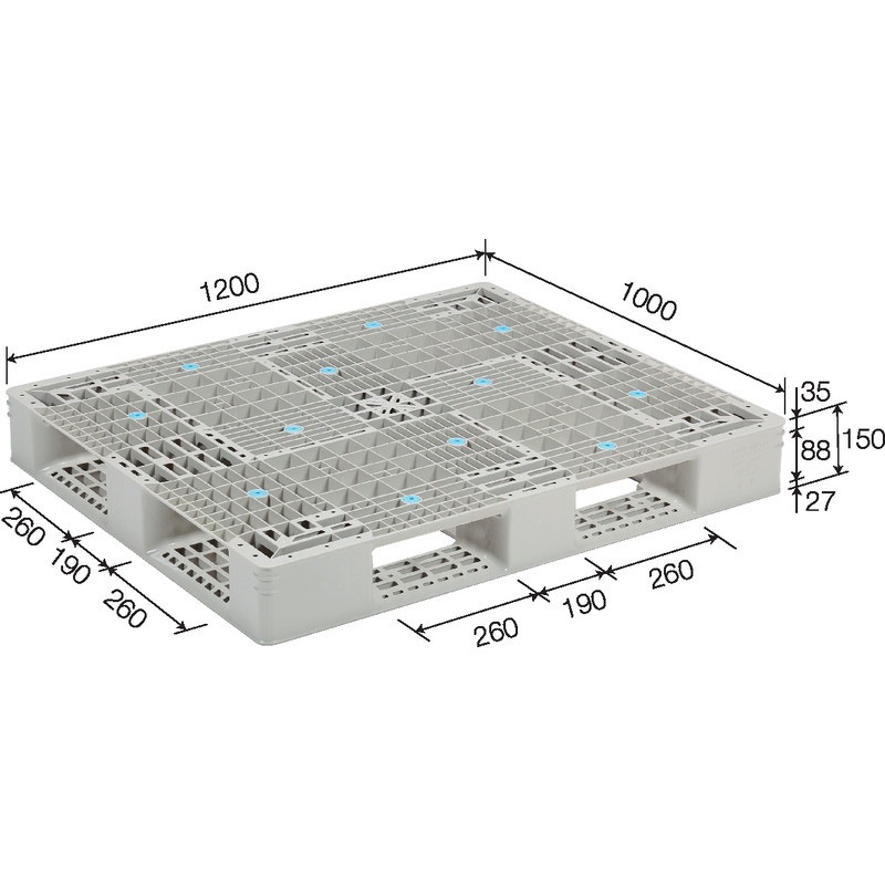 三甲 サンコー プラスチックパレット4方差し片面使用型 GT-1012D4-2　Aグレー
