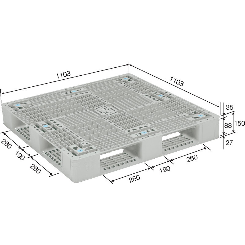 三甲 サンコー プラスチックパレット4方差し片面使用型 GT-1111D4-4　Aグレー