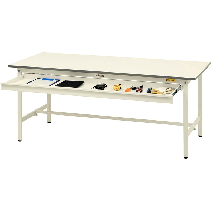 ####u.ヤマキン/山金工業ワークテーブル ワイドタイプ 固定式 H900mm 全面棚板付 組立式 u.ヤマキン⁄山金工業 ワークテーブル 150シリーズ 固定式 ワイド引出し