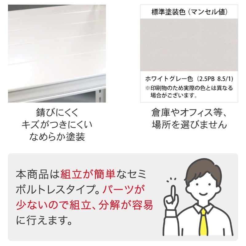スチールラック 業務用 高さ210 幅90 奥行60cm 天地 3段 軽量 ABL型 耐荷重 150kg/段 収納棚 棚 スチール棚 ラック 日本製 アサカ ホワイト グレー 大型収納 店舗 倉庫 整理棚 事務所 物品棚 バックヤード 強力 組立ラック