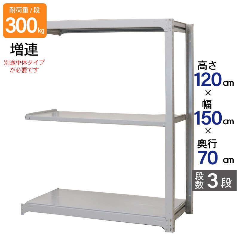 スチールラック 業務用 高さ120 幅150 奥行70cm 天地 3段 増連 中量 AMBL型 耐荷重 300kg/段 収納棚 棚 スチール棚 ラック 日本製 アサカ ホワイト グレー 大型収納 店舗 倉庫 整理棚 事務所 物品棚 バックヤード 強力 組立ラック