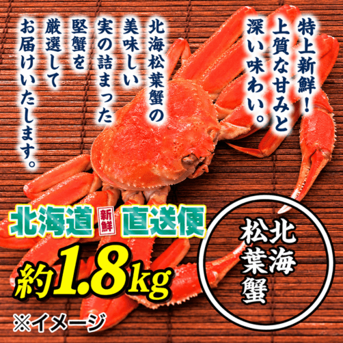 【北海道新鮮直送便】（送料はまとめ買いがお得！）北海道松葉ガニ・特大2尾セット（約1.8kg）