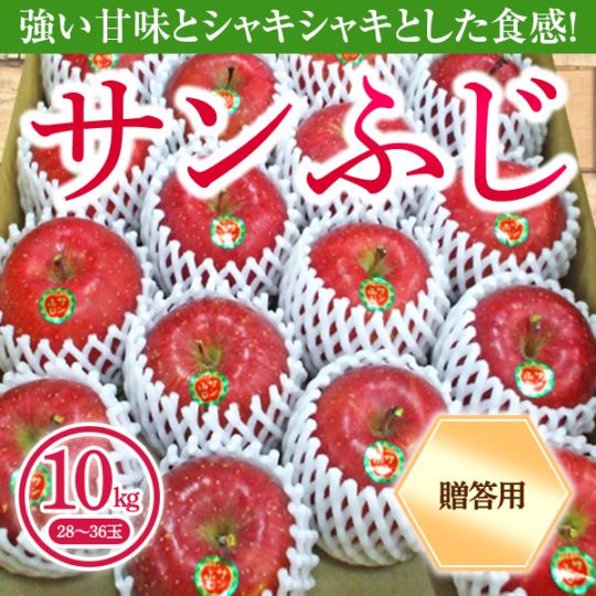 青森県りんご「サンふじ」　産地直送！【ご贈答向き：10kg】　おまとめ買いがお得！（2箱買っても送料一律1,200円！－ただしお届け場所は同一1か所、同一kgの箱に限ります）