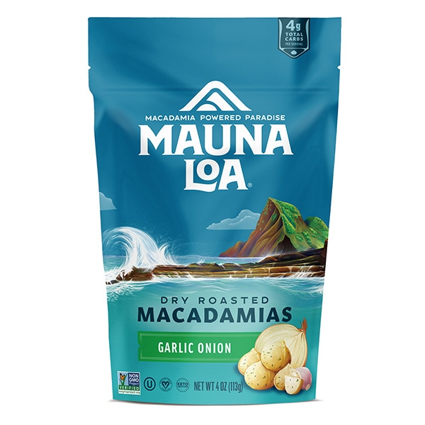 【世界のお土産】（送料はまとめ買いがお得！）ハワイ 土産 マウナロア マカデミアナッツ マウイオニオン&ガーリック スタンドバッグ 113g
