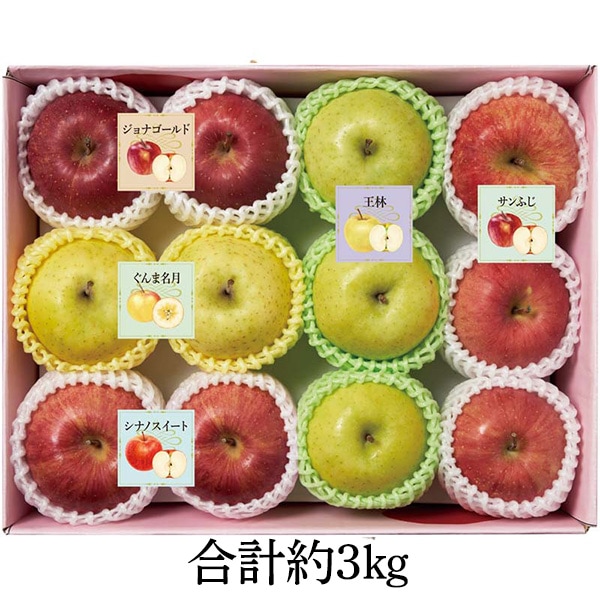 【送料込・お歳暮】りんご5種食べ比べ(合計約3㎏(サンふじ×3個・王林×3個・シナノスイート×2個・ぐんま名月×2個・ジョナゴールド×2個)(主たる産地は青森県・岩手県・長野県産))