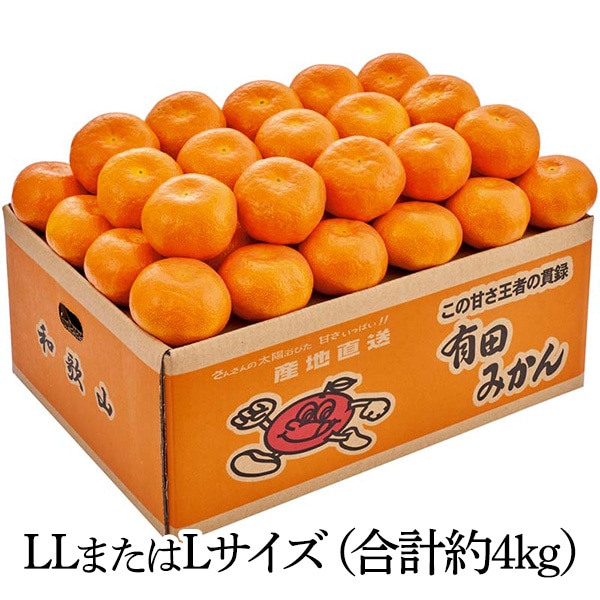 【送料込・お歳暮】和歌山県産 有田みかん 4kg(LLまたはLサイズ、合計約4kg)