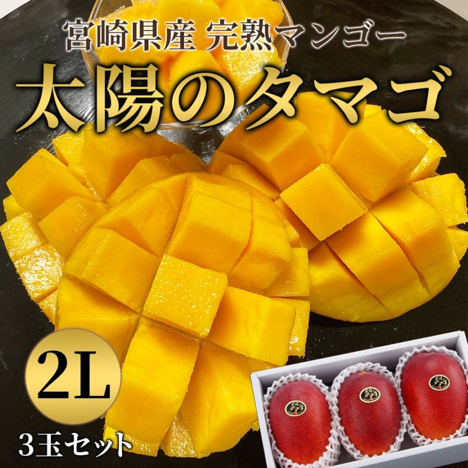 【送料込】とろける食感と濃厚な甘み！本場宮崎県産 完熟マンゴー「太陽のタマゴ」2Lサイズ 3玉セット