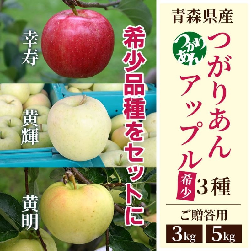 【予約販売】今季初りんご！青森県りんご『希少品種食べ比べセット』（つがりあんアップル3種：「黄輝」・「幸寿」・「黄明」）　限定100セット！産地直送！【贈答用：3kg、5kg】おまとめ買いがお得