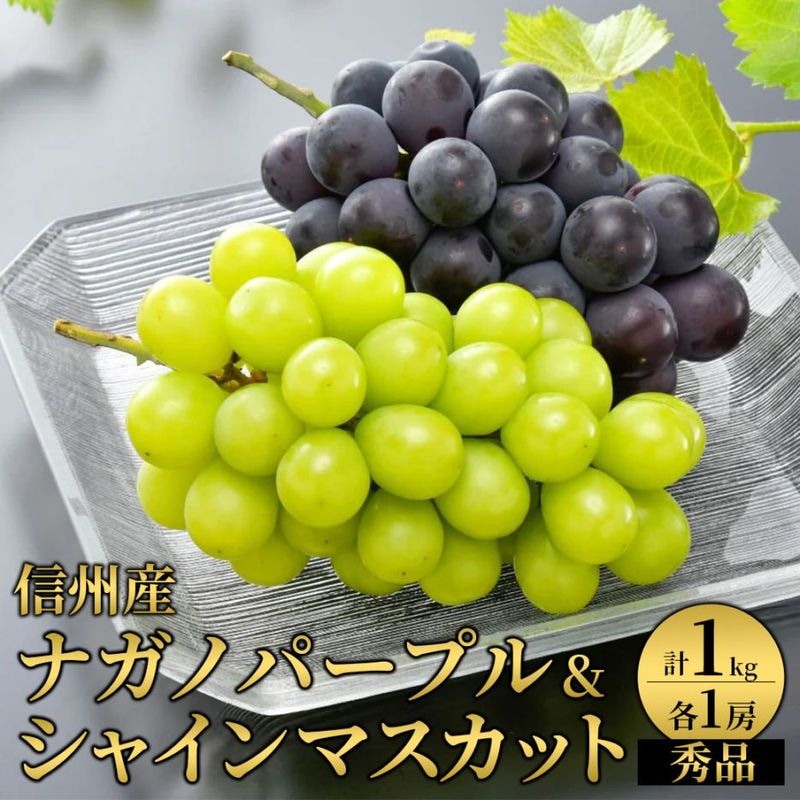 【送料込】信州産 芳醇な香りと濃厚な甘み！『シャインマスカット＆ナガノパープル各１房セット（秀品/計１kg）』