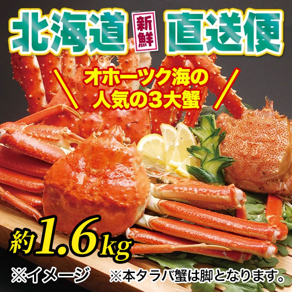 【北海道新鮮直送便】(送料はまとめ買いがお得!)三大ガニ詰め合わせAセット(毛ガニ1尾:約400g・本タラバガニ脚:約600g・北海松葉ガニ:約600gの得々セット/約1.6kg)