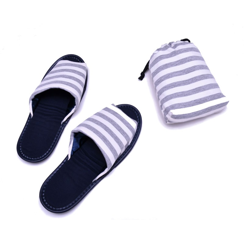 （4512008527473/80/97)ボーダー・トラベルスリッパ 携帯式 巾着付き ルームシューズ ポータブル むくみ防止 機内 滞在先 室内履き 旅行用 フライト コンサイス CONCISE