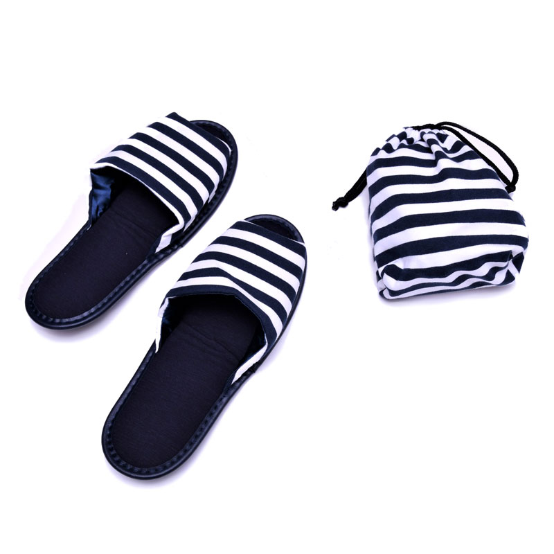 （4512008527473/80/97)ボーダー・トラベルスリッパ 携帯式 巾着付き ルームシューズ ポータブル むくみ防止 機内 滞在先 室内履き 旅行用 フライト コンサイス CONCISE