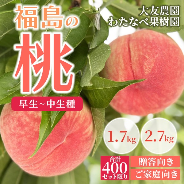 ＜準備中＞26年産【送料込】朝採り・提携農園直送！美味しさじゅわっ「福島の桃」【1】ご家庭向き1.7kgまたは2.7kg、【2】ご贈答向き1.7kgまたは2.7kg　