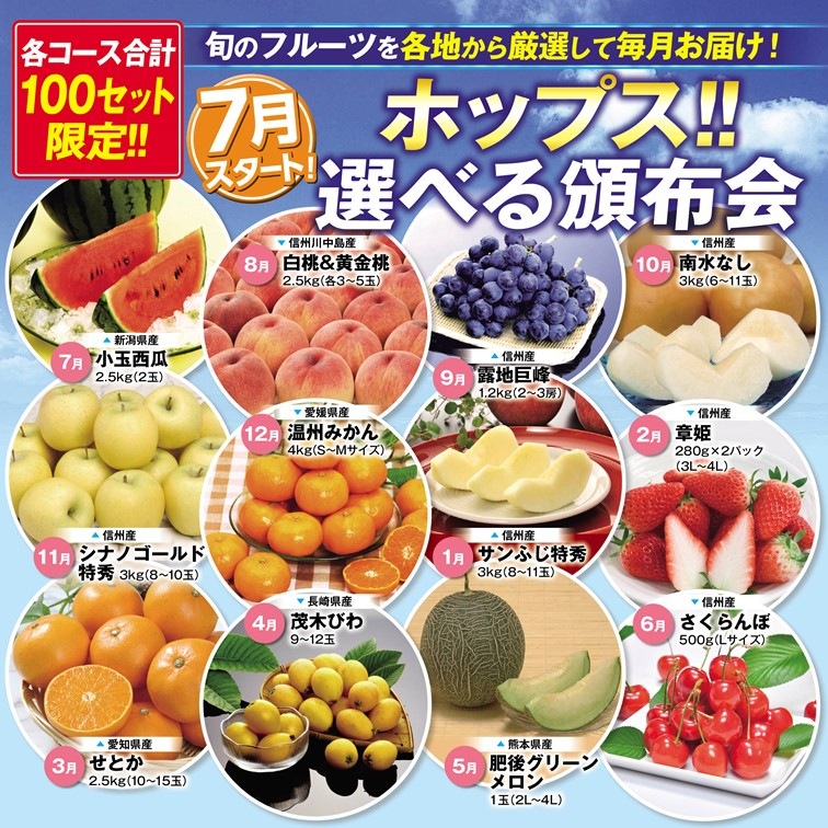 【送料込】旬のフルーツを各地から厳選してお届け！ホップス特選！！フルーツ頒布会