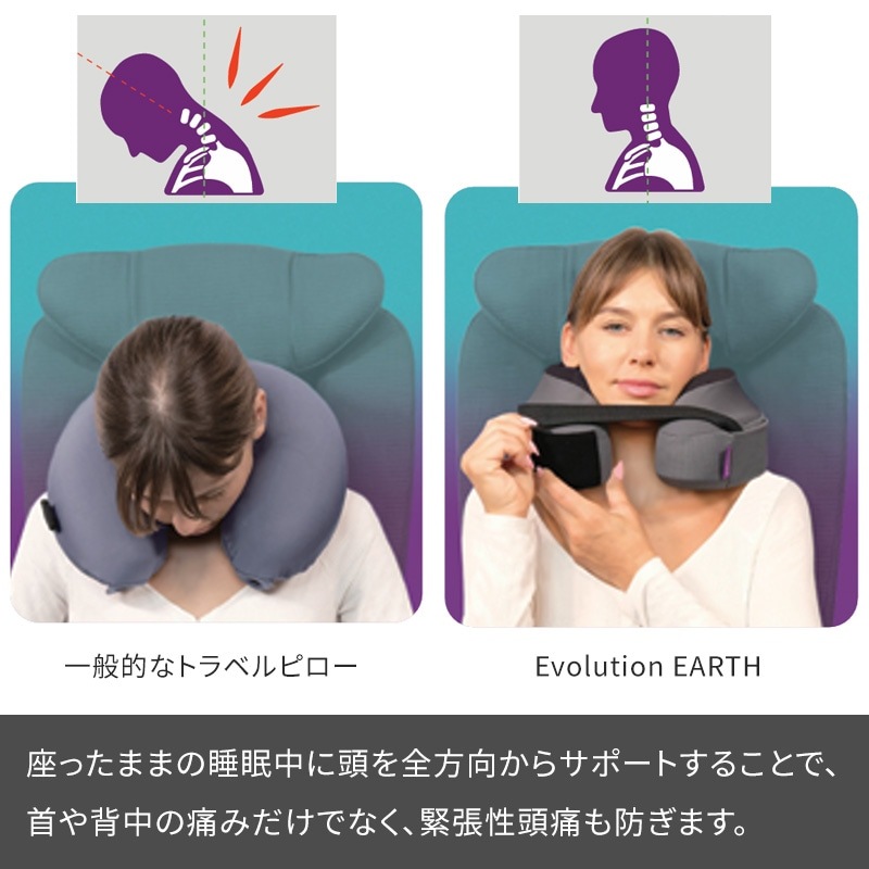 （0815158016410/434/441）Cabeau Evolution Earth Deluxe カブー エボリューションアースデラックス トラベルネックピロー SDGs 再生素材 低反発飛行機枕 旅行用首枕 携帯まくら 仮眠