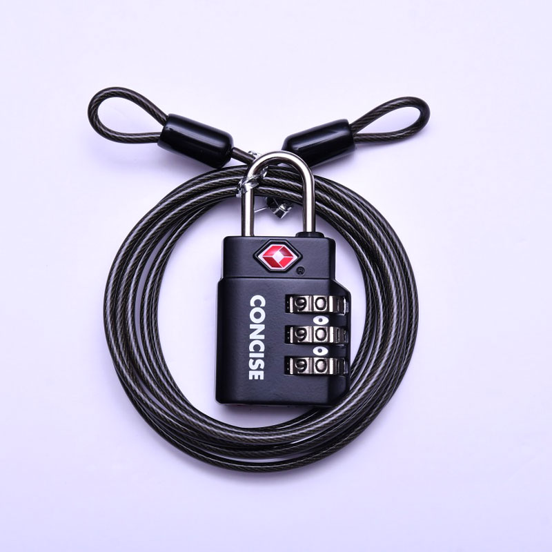 (4512008509912/29/36)ベーシックワイヤー付きTL-06TW TSAロック対応 1.5m ダイヤル錠 南京錠 施錠 防犯 セキュリティ 旅行 トラベル コンサイス CONCISE