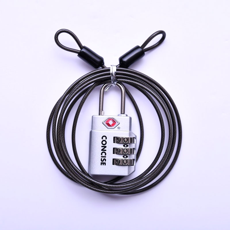 (4512008509912/29/36)ベーシックワイヤー付きTL-06TW TSAロック対応 1.5m ダイヤル錠 南京錠 施錠 防犯 セキュリティ 旅行 トラベル コンサイス CONCISE