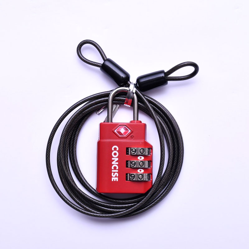 (4512008509912/29/36)ベーシックワイヤー付きTL-06TW TSAロック対応 1.5m ダイヤル錠 南京錠 施錠 防犯 セキュリティ 旅行 トラベル コンサイス CONCISE