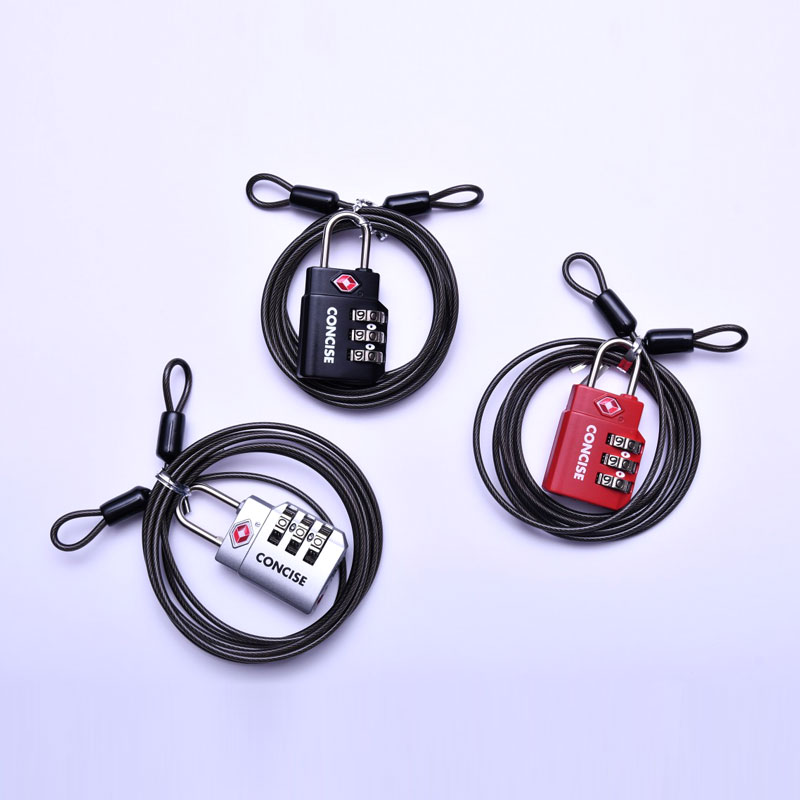 (4512008509912/29/36)ベーシックワイヤー付きTL-06TW TSAロック対応 1.5m ダイヤル錠 南京錠 施錠 防犯 セキュリティ 旅行 トラベル コンサイス CONCISE