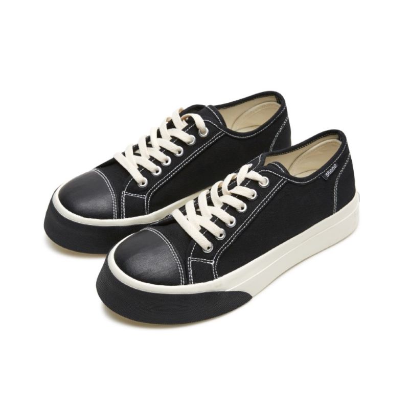 【23.0cm】SKONO レディース Cute Standard Canvas combie Sneakers（Black White）　　