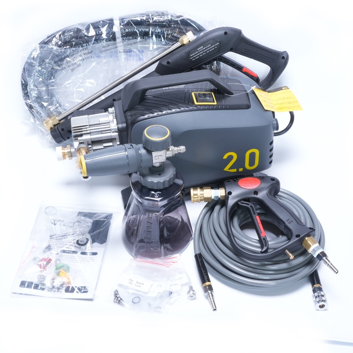 ホース屋オリジナル 洗車用高圧洗浄機セット ACTIVE2.0 Electric Pressure Washer ＋プレミアムフォームキャノン＋ライトグレーホース＋ショートガン
