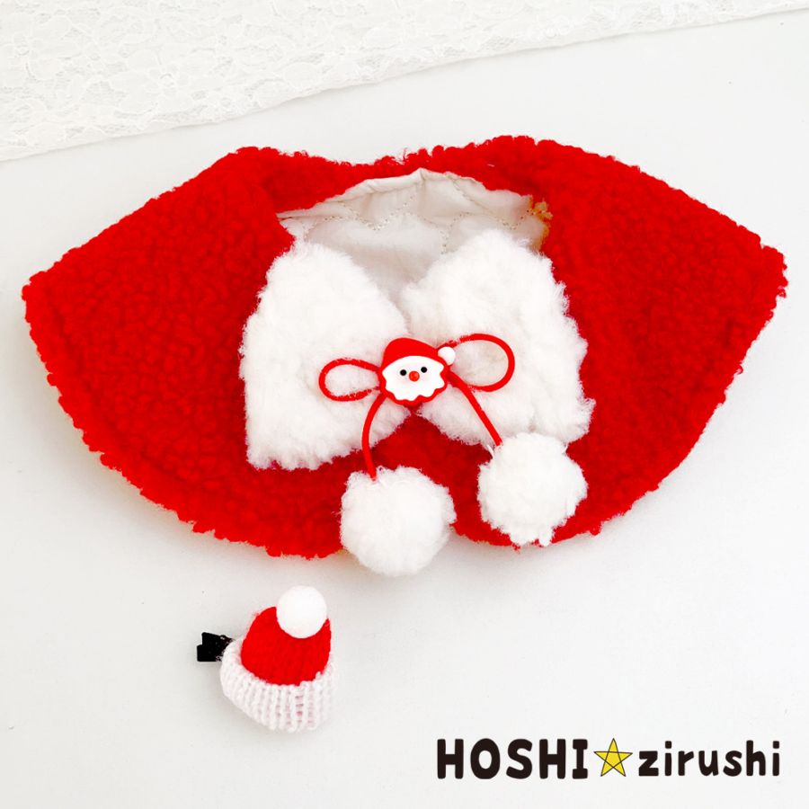 プチ帽子&もこもこクリスマスエプロンセット(プチ帽子1個+エプロン1個) Pet choker Dog collar Pet ribbon Pet accessories