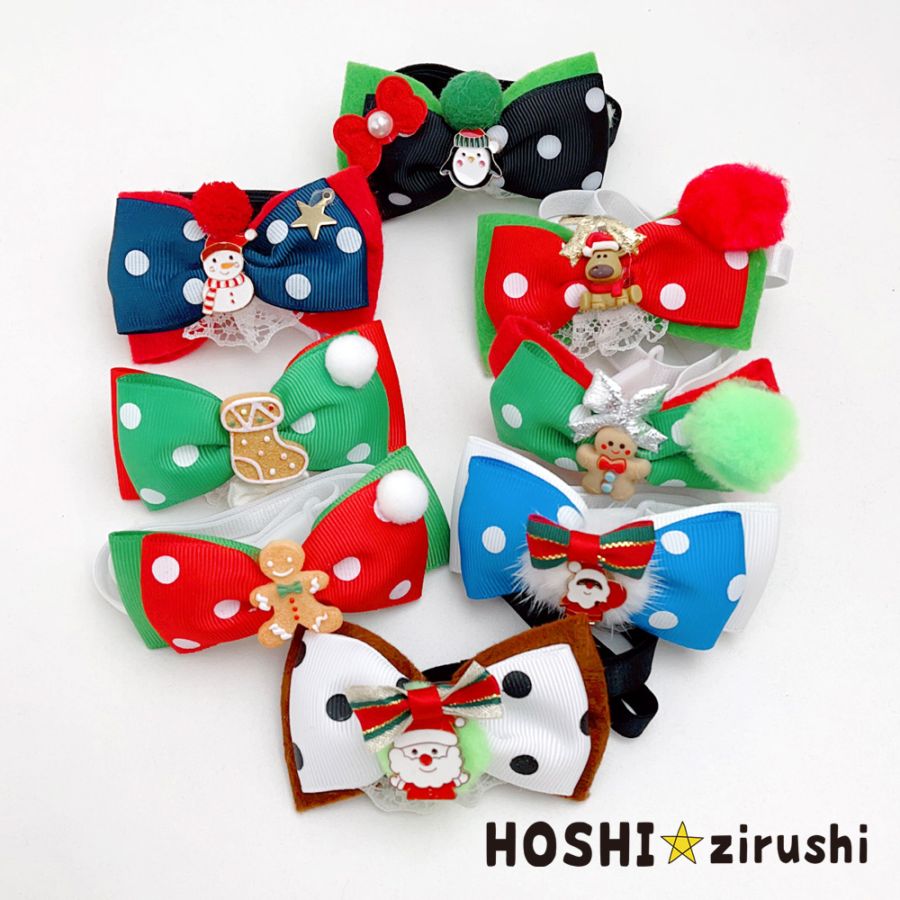 クリスマスドットリボンチョーカー【20個入り】 Pet choker Dog collar Pet ribbon Pet accessories