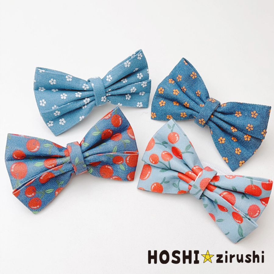 さくらんぼとお花のデニムリボンチョーカー【20個入り】 Pet choker Dog collar Pet ribbon Pet accessories